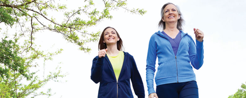 two women walking