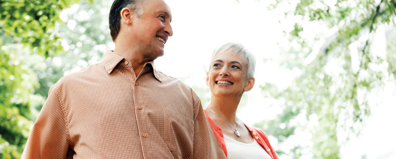 man and woman walking