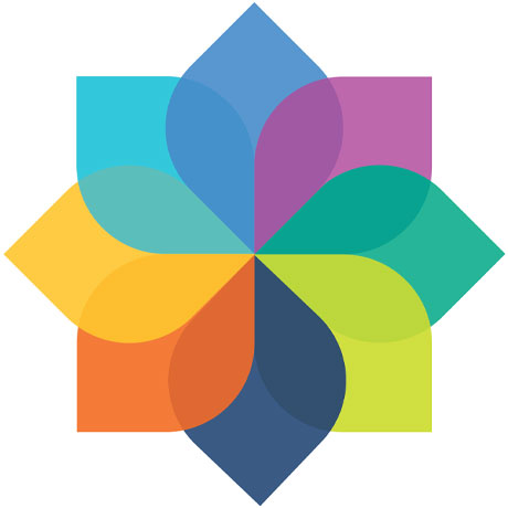 Model of Well-Being logo, different color petals arranged around a circle