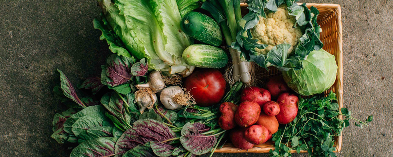 box of fresh fruits and vegetables from Argus Farm Stop