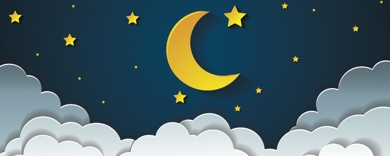 illustration of moon, clouds and stars