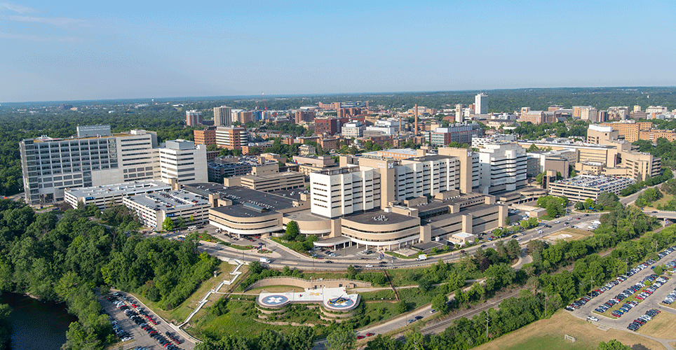 Arial view of Ann Arbor Michigan Medicine campus