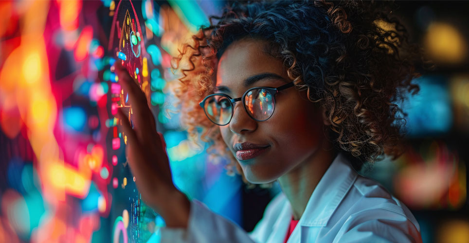 woman of color working on an interactive whiteboard